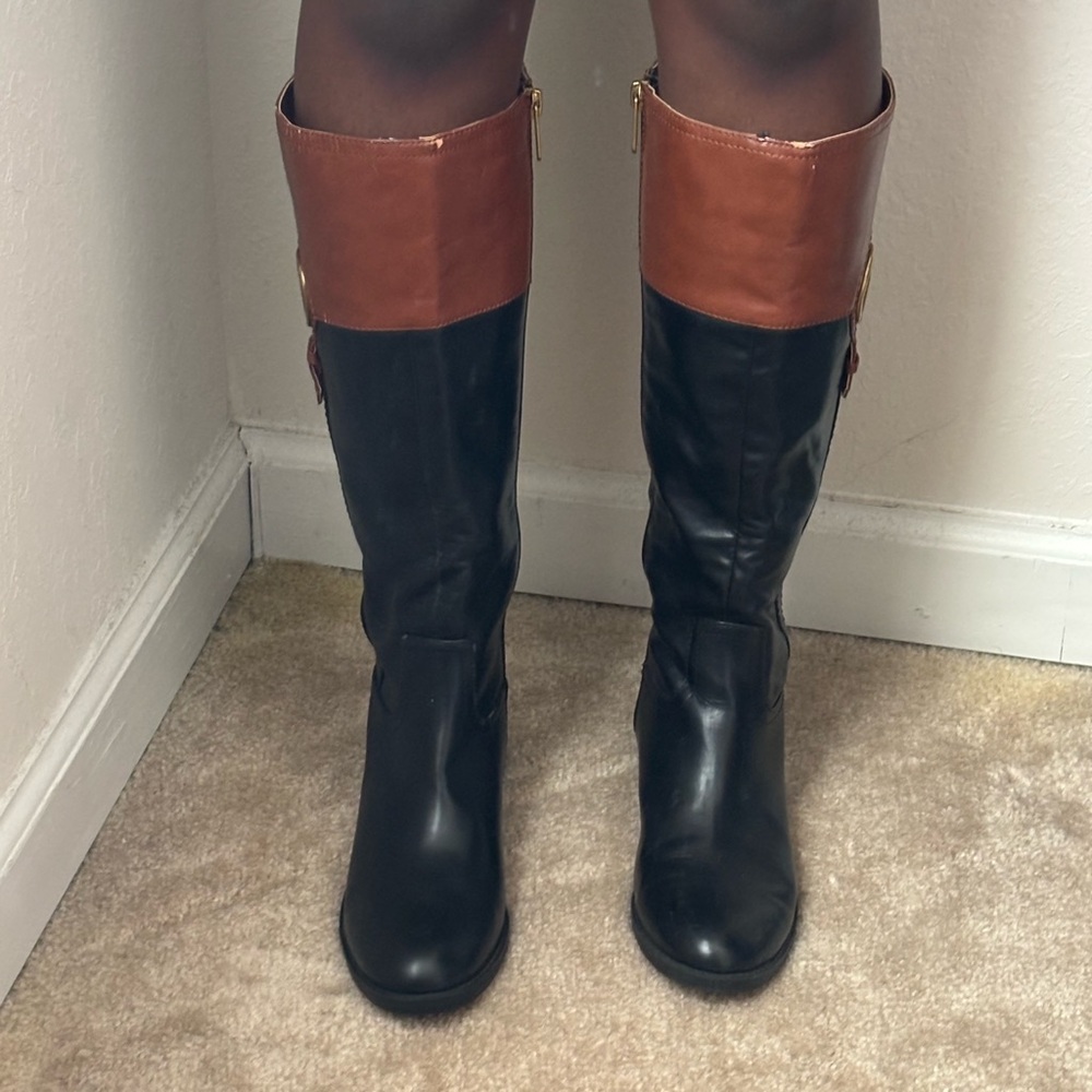 Tommy Hilfiger Black and Brown Over the Knee Boots